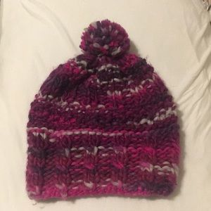 Purple and pink knitted winter hat